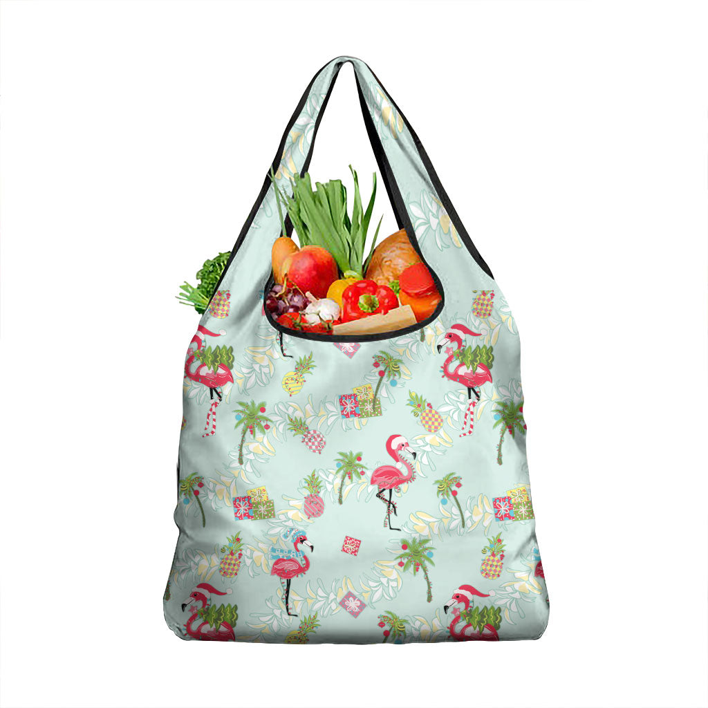 Aloha Hawaii Christmas Seamless Grocery Bag Plumeria Lei
