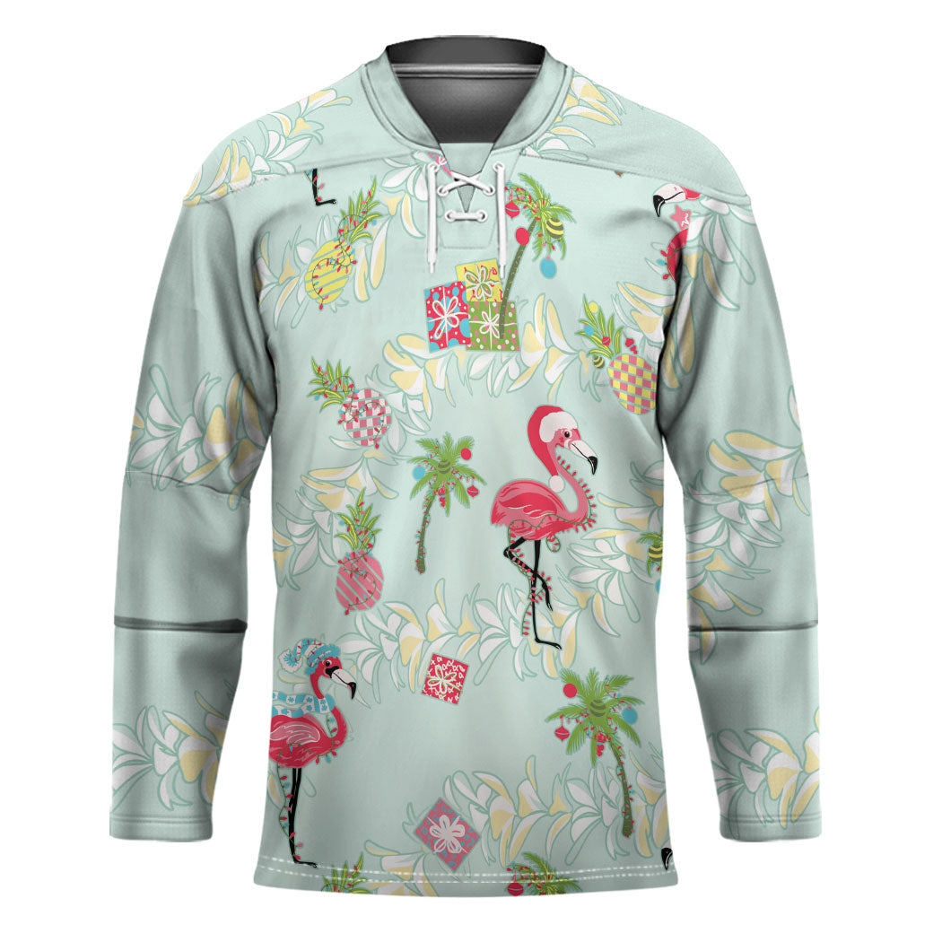Aloha Hawaii Christmas Seamless Hockey Jersey Plumeria Lei LT7 Unisex Cerulean - Polynesian Pride