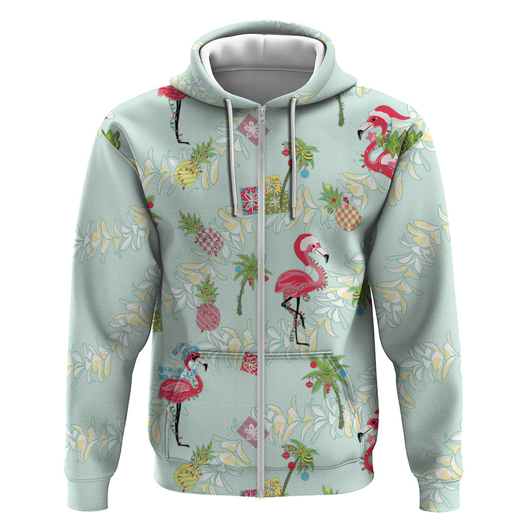 Aloha Hawaii Christmas Seamless Hoodie Plumeria Lei LT7 Zip Hoodie Cerulean - Polynesian Pride
