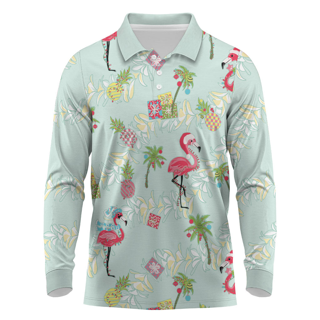Aloha Hawaii Christmas Seamless Long Sleeve Polo Shirt Plumeria Lei