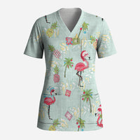 Aloha Hawaii Christmas Seamless Scrub Top Plumeria Lei LT7 Adult Cerulean - Polynesian Pride