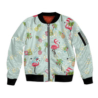 Aloha Hawaii Christmas Seamless Sleeve Zip Bomber Jacket Plumeria Lei LT7 Unisex Cerulean - Polynesian Pride