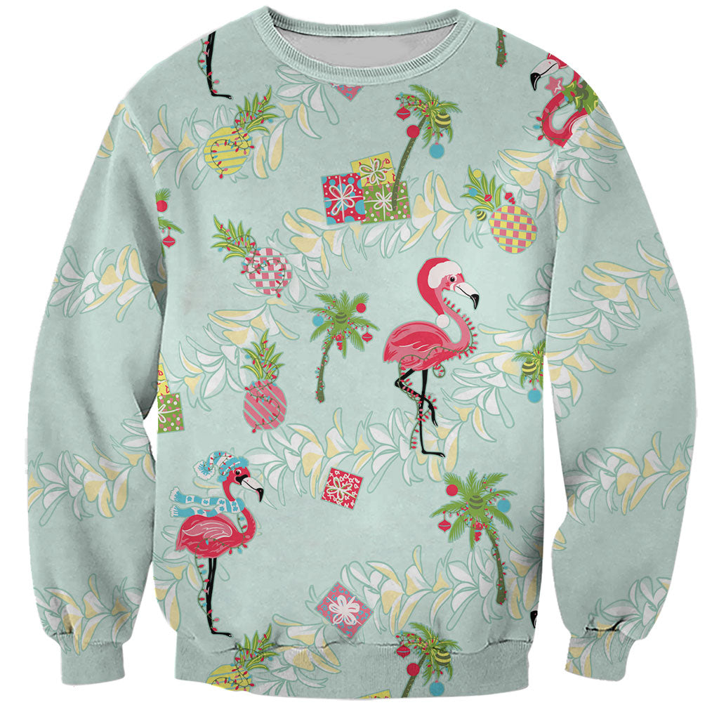 Aloha Hawaii Christmas Seamless Sweatshirt Plumeria Lei LT7 Unisex Cerulean - Polynesian Pride