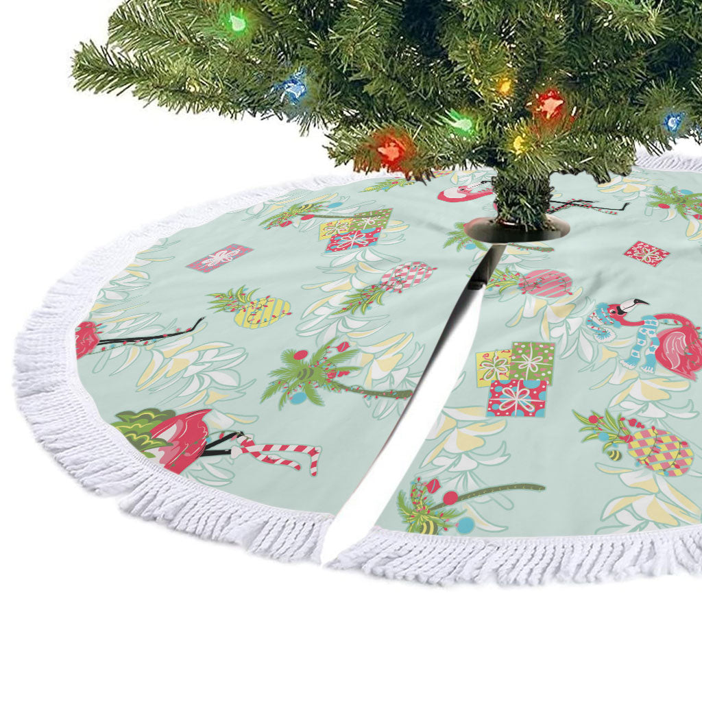 Aloha Hawaii Christmas Seamless Tree Skirt Plumeria Lei LT7 - Polynesian Pride