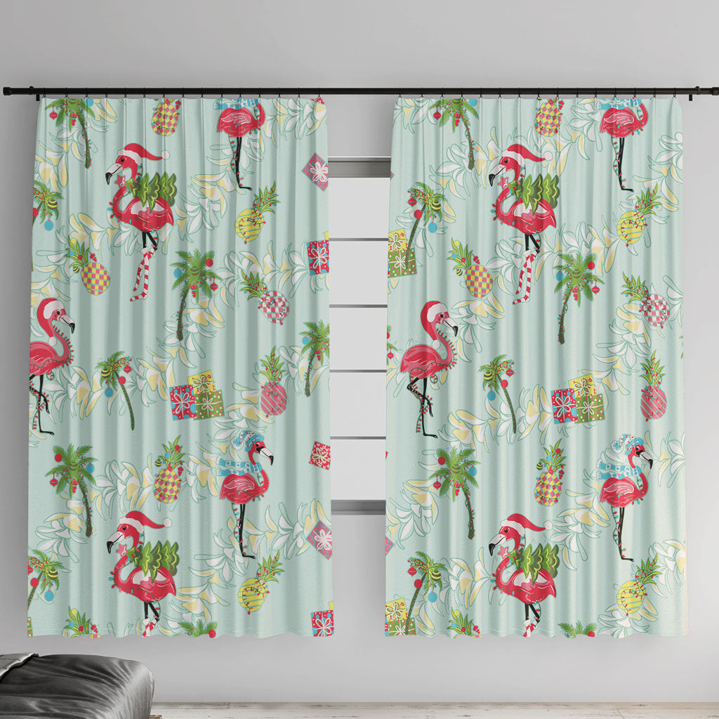 Aloha Hawaii Christmas Seamless Window Curtain Plumeria Lei LT7 With Hooks Cerulean - Polynesian Pride