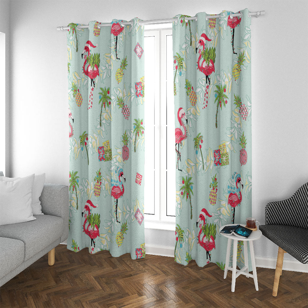 Aloha Hawaii Christmas Seamless Window Curtain Plumeria Lei LT7 With Grommets Cerulean - Polynesian Pride