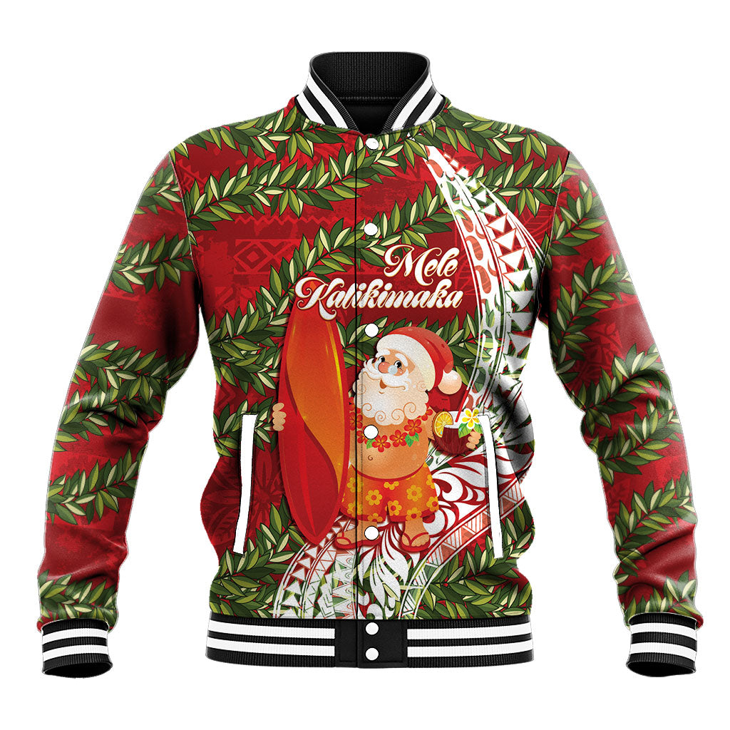 Mele Kalikimaka Hawaii Christmas Maile Lei Baseball Jacket Tropical Santa LT7 Unisex Red - Polynesian Pride
