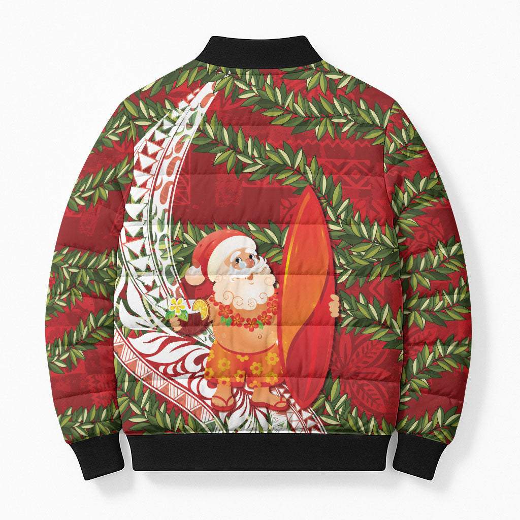 Mele Kalikimaka Hawaii Christmas Maile Lei Bomber Puffer Jacket Tropical Santa LT7 - Polynesian Pride