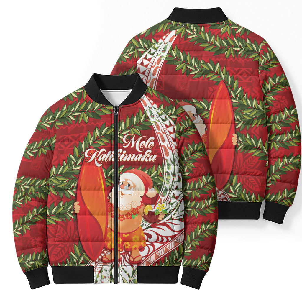 Mele Kalikimaka Hawaii Christmas Maile Lei Bomber Puffer Jacket Tropical Santa LT7 - Polynesian Pride