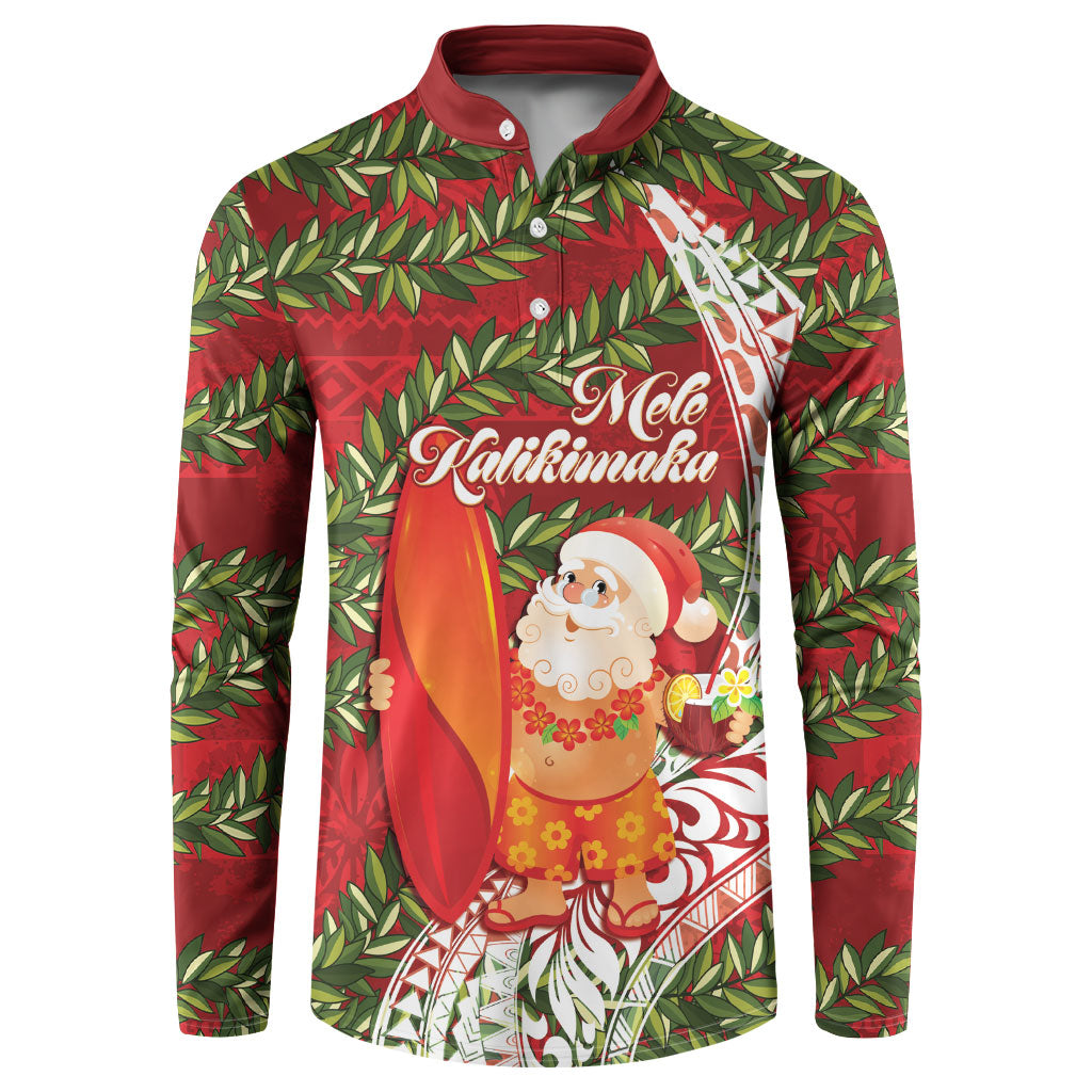Mele Kalikimaka Hawaii Christmas Maile Lei Button Sweatshirt Tropical Santa LT7 Red - Polynesian Pride