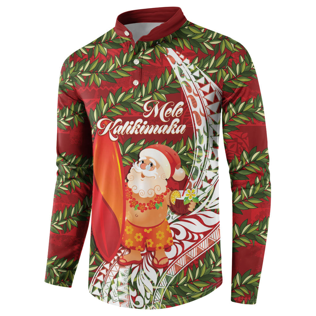 Mele Kalikimaka Hawaii Christmas Maile Lei Button Sweatshirt Tropical Santa LT7 - Polynesian Pride