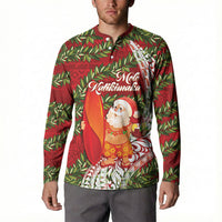 Mele Kalikimaka Hawaii Christmas Maile Lei Button Sweatshirt Tropical Santa LT7 - Polynesian Pride