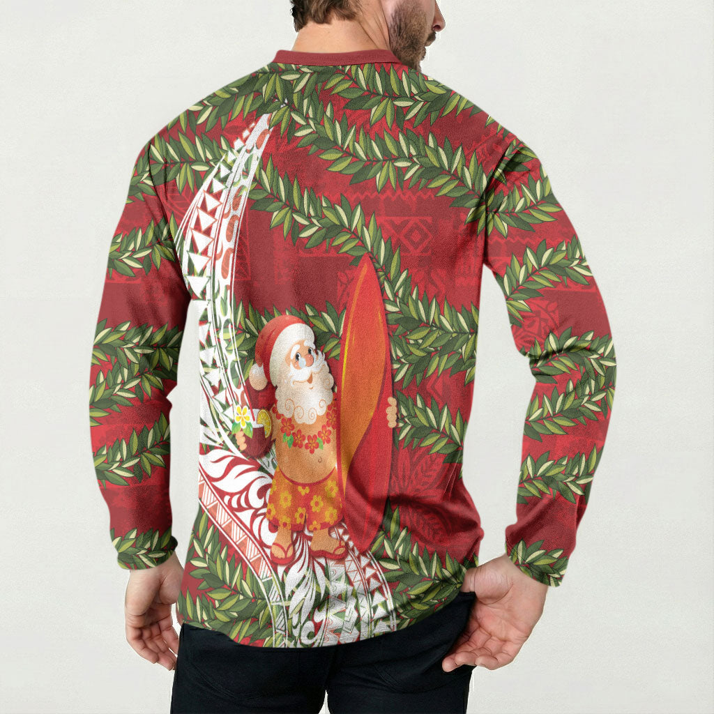Mele Kalikimaka Hawaii Christmas Maile Lei Button Sweatshirt Tropical Santa LT7 - Polynesian Pride