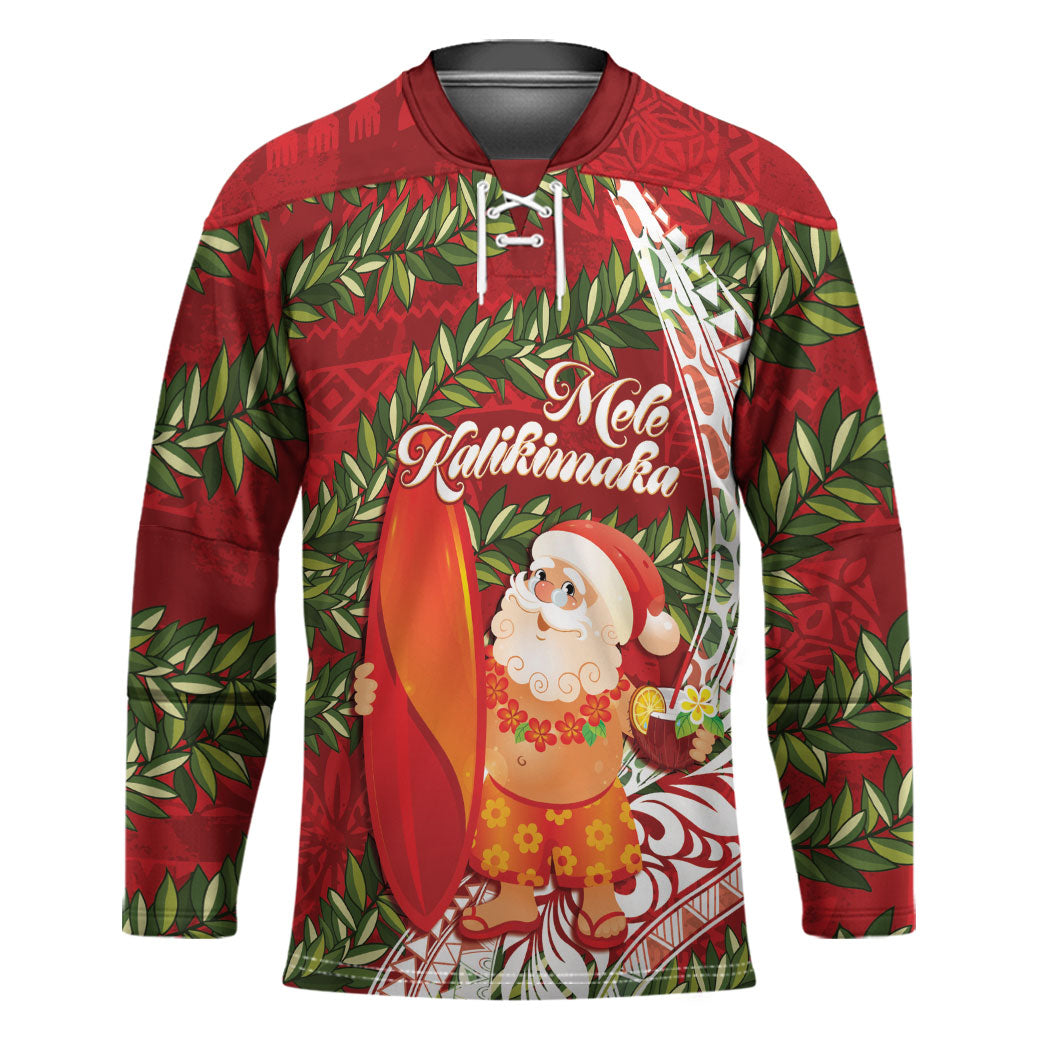 Mele Kalikimaka Hawaii Christmas Maile Lei Hockey Jersey Tropical Santa LT7 Unisex Red - Polynesian Pride