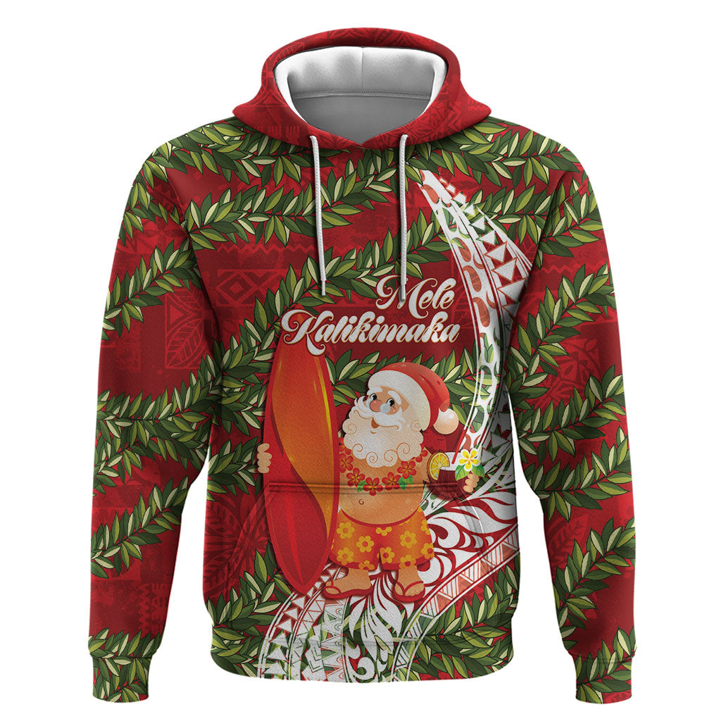Mele Kalikimaka Hawaii Christmas Maile Lei Hoodie Tropical Santa LT7 Pullover Hoodie Red - Polynesian Pride