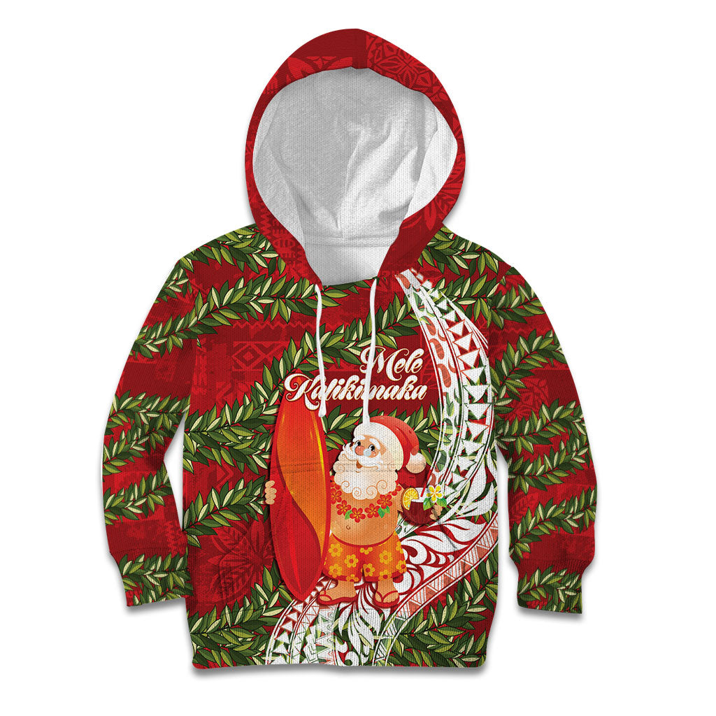 Mele Kalikimaka Hawaii Christmas Maile Lei Kid Hoodie Tropical Santa LT7 Hoodie Red - Polynesian Pride