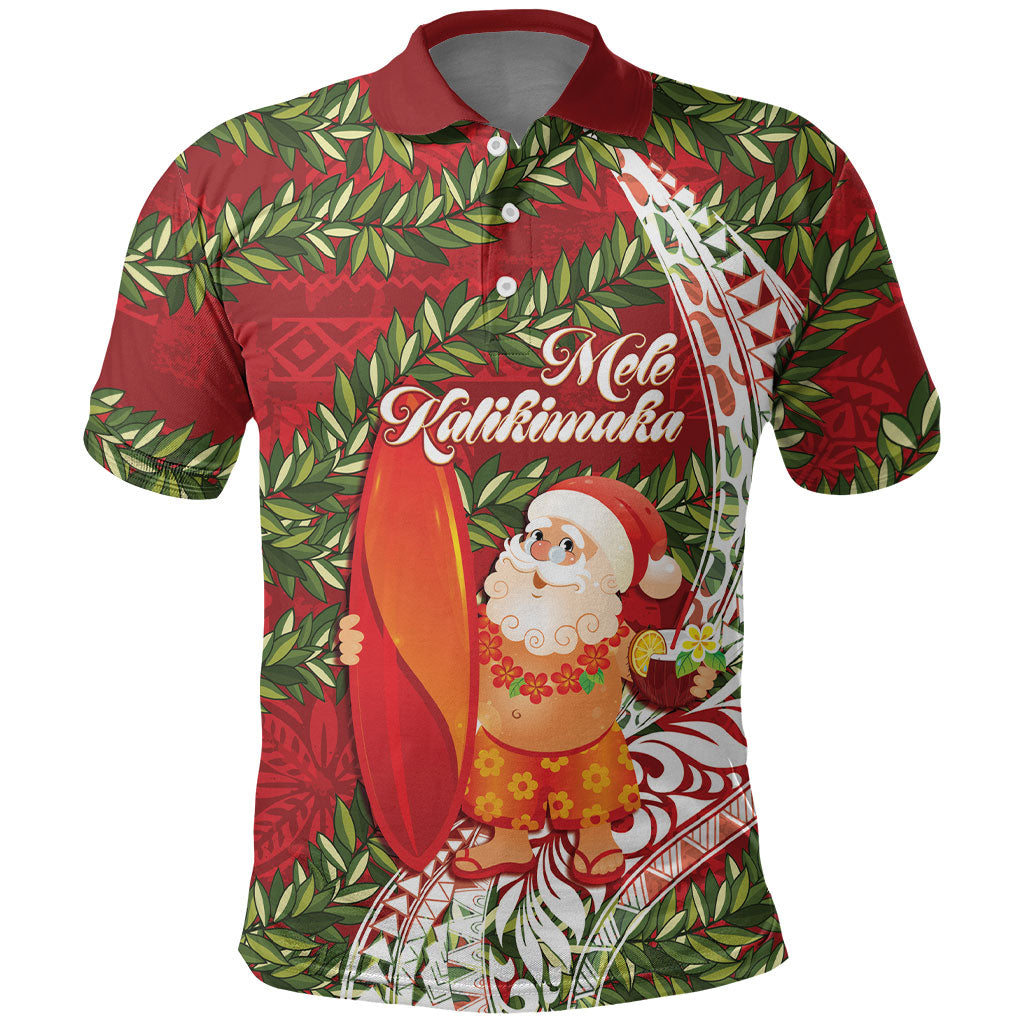 Mele Kalikimaka Hawaii Christmas Maile Lei Polo Shirt Tropical Santa