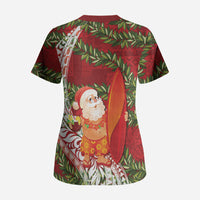 Mele Kalikimaka Hawaii Christmas Maile Lei Scrub Top Tropical Santa LT7 - Polynesian Pride