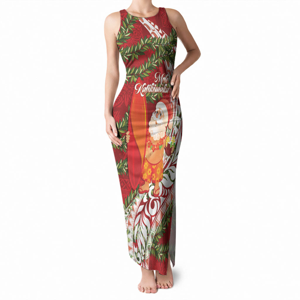 Mele Kalikimaka Hawaii Christmas Maile Lei Tank Maxi Dress Tropical Santa