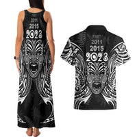 New Zealand Rugby Couples Matching Tank Maxi Dress and Hawaiian Shirt 2023 World Cup Aotearoa Haka Face LT7 - Polynesian Pride