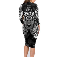 New Zealand Rugby Family Matching Long Sleeve Bodycon Dress and Hawaiian Shirt 2023 World Cup Aotearoa Haka Face LT7 - Polynesian Pride