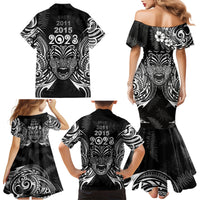 New Zealand Rugby Family Matching Mermaid Dress and Hawaiian Shirt 2023 World Cup Aotearoa Haka Face LT7 - Polynesian Pride