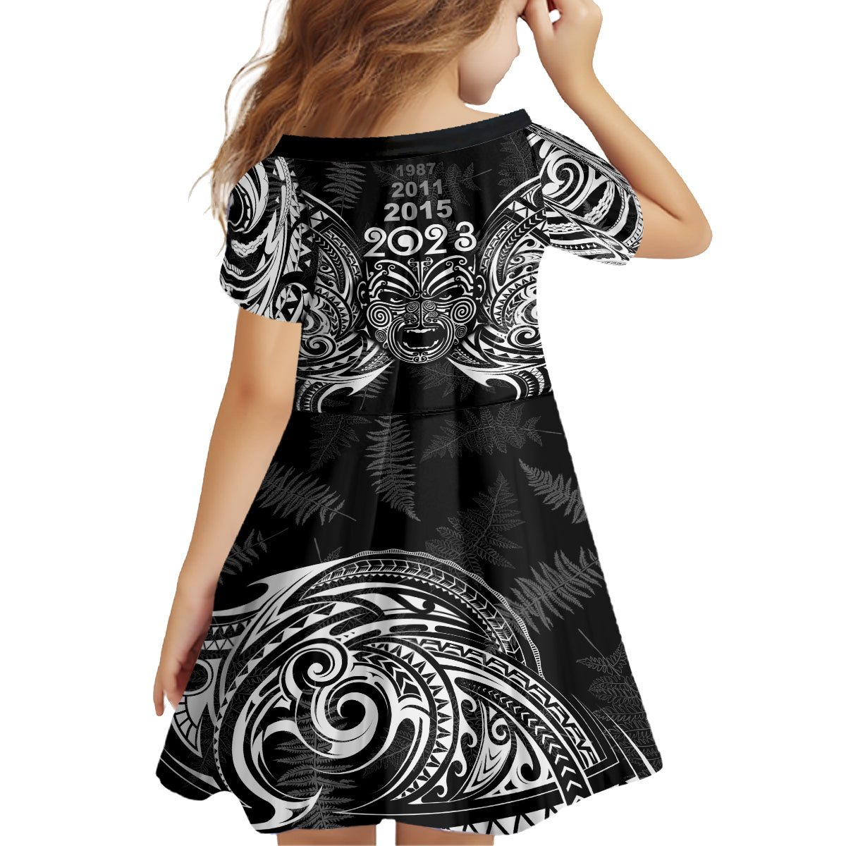 New Zealand Rugby Family Matching Off Shoulder Maxi Dress and Hawaiian Shirt 2023 World Cup Aotearoa Haka Face LT7 - Polynesian Pride