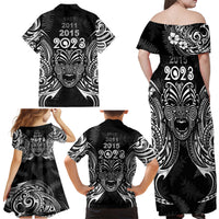 New Zealand Rugby Family Matching Off Shoulder Maxi Dress and Hawaiian Shirt 2023 World Cup Aotearoa Haka Face LT7 - Polynesian Pride