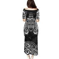 New Zealand Rugby Family Matching Puletasi Dress and Hawaiian Shirt 2023 World Cup Aotearoa Haka Face LT7 - Polynesian Pride