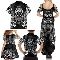 New Zealand Rugby Family Matching Summer Maxi Dress and Hawaiian Shirt 2023 World Cup Aotearoa Haka Face LT7 - Polynesian Pride