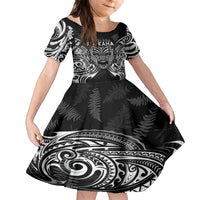 New Zealand Rugby Family Matching Tank Maxi Dress and Hawaiian Shirt 2023 World Cup Aotearoa Haka Face LT7 Daughter's Dress Black - Polynesian Pride