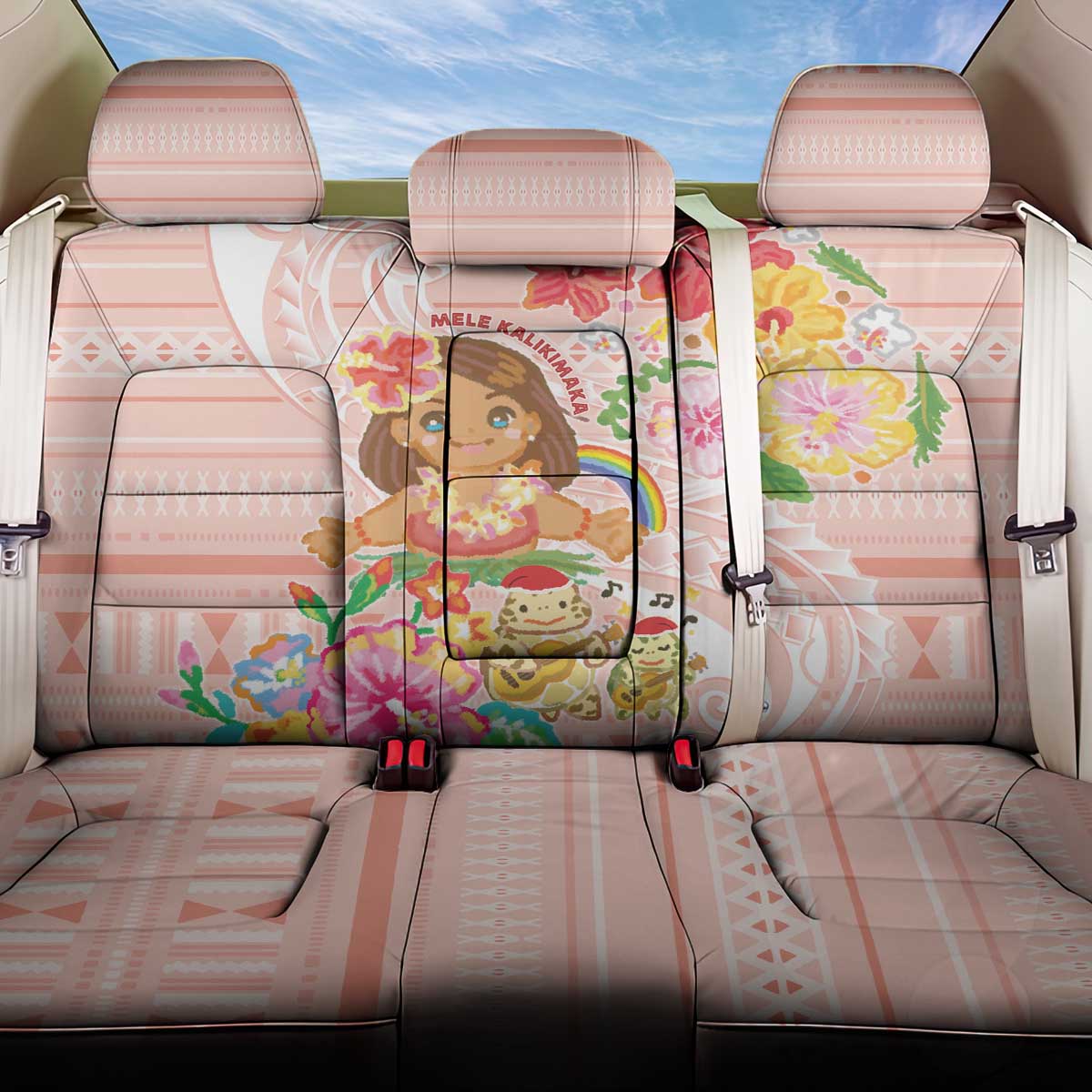 Aloha Hawaii Back Car Seat Cover Kawaii Mele Kalikimaka - Pastel Fever LT7 One Size Peach - Polynesian Pride