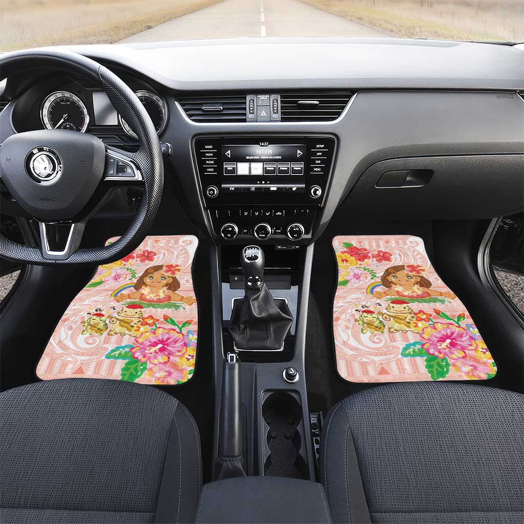 Aloha Hawaii Car Mats Kawaii Mele Kalikimaka - Pastel Fever LT7 Set 2pcs - Front Peach - Polynesian Pride
