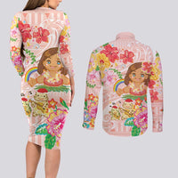 Aloha Hawaii Couples Matching Long Sleeve Bodycon Dress and Long Sleeve Button Shirt Kawaii Mele Kalikimaka - Pastel Fever LT7 - Polynesian Pride