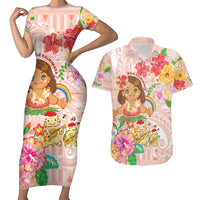 Aloha Hawaii Couples Matching Short Sleeve Bodycon Dress and Hawaiian Shirt Kawaii Mele Kalikimaka - Pastel Fever LT7 Peach - Polynesian Pride