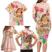 Aloha Hawaii Family Matching Long Sleeve Bodycon Dress and Hawaiian Shirt Kawaii Mele Kalikimaka - Pastel Fever LT7 - Polynesian Pride