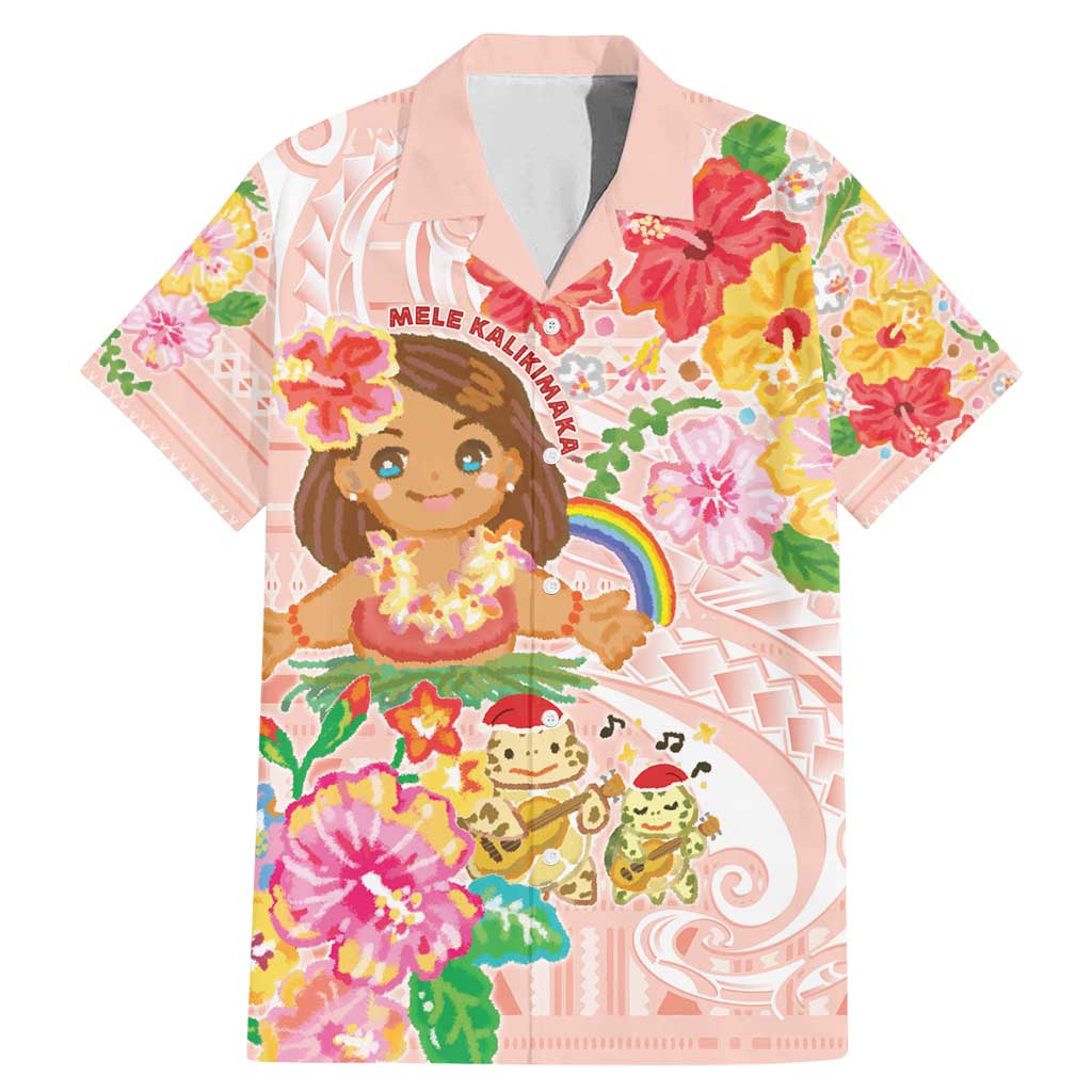 Aloha Hawaii Family Matching Mermaid Dress and Hawaiian Shirt Kawaii Mele Kalikimaka - Pastel Fever LT7 Dad's Shirt - Short Sleeve Peach - Polynesian Pride