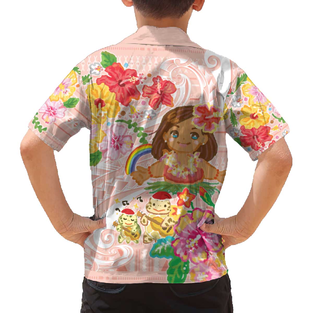 Aloha Hawaii Family Matching Off The Shoulder Long Sleeve Dress and Hawaiian Shirt Kawaii Mele Kalikimaka - Pastel Fever LT7 - Polynesian Pride