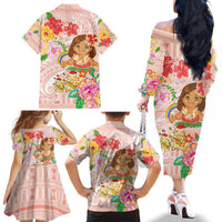 Aloha Hawaii Family Matching Off The Shoulder Long Sleeve Dress and Hawaiian Shirt Kawaii Mele Kalikimaka - Pastel Fever LT7 - Polynesian Pride