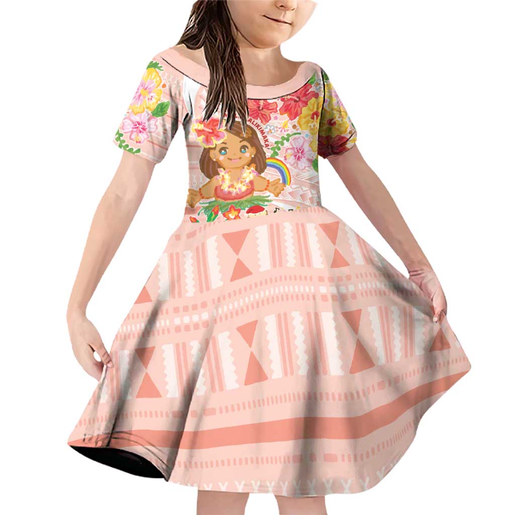 Aloha Hawaii Family Matching Off Shoulder Short Dress and Hawaiian Shirt Kawaii Mele Kalikimaka - Pastel Fever LT7 Daughter's Dress Peach - Polynesian Pride
