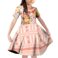 Aloha Hawaii Family Matching Off Shoulder Short Dress and Hawaiian Shirt Kawaii Mele Kalikimaka - Pastel Fever LT7 Daughter's Dress Peach - Polynesian Pride