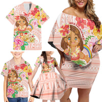 Aloha Hawaii Family Matching Off Shoulder Short Dress and Hawaiian Shirt Kawaii Mele Kalikimaka - Pastel Fever LT7 - Polynesian Pride