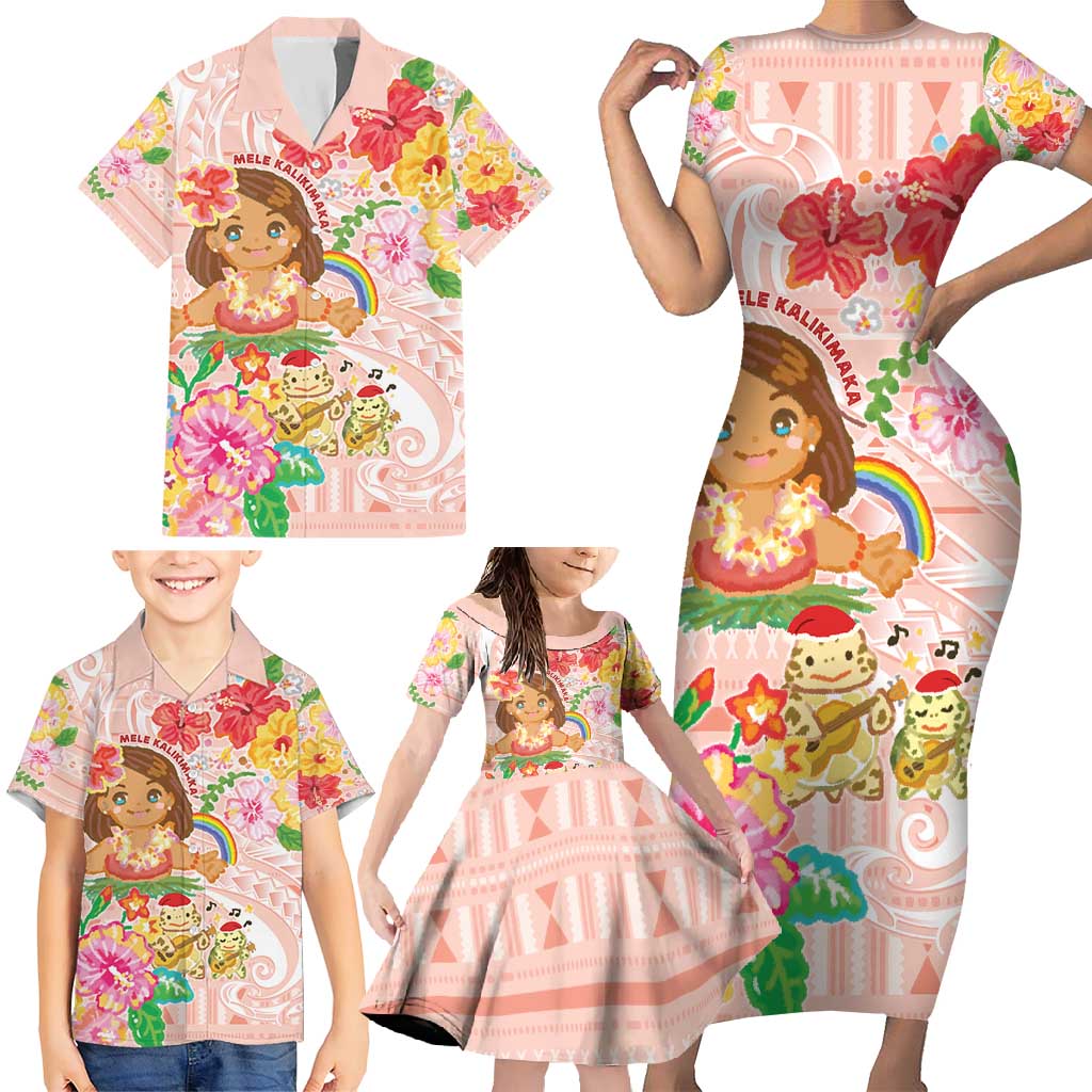 Aloha Hawaii Family Matching Short Sleeve Bodycon Dress and Hawaiian Shirt Kawaii Mele Kalikimaka - Pastel Fever LT7 - Polynesian Pride