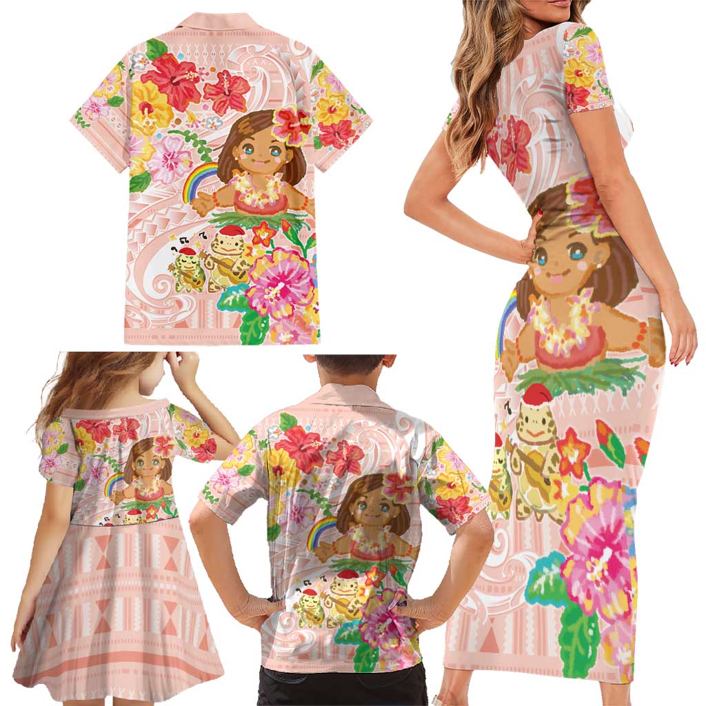Aloha Hawaii Family Matching Short Sleeve Bodycon Dress and Hawaiian Shirt Kawaii Mele Kalikimaka - Pastel Fever LT7 - Polynesian Pride