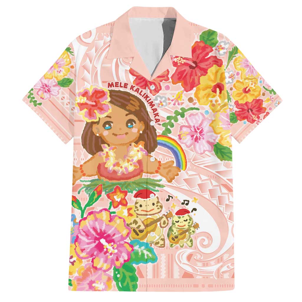 Aloha Hawaii Family Matching Short Sleeve Bodycon Dress and Hawaiian Shirt Kawaii Mele Kalikimaka - Pastel Fever LT7 Dad's Shirt - Short Sleeve Peach - Polynesian Pride