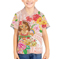 Aloha Hawaii Family Matching Short Sleeve Bodycon Dress and Hawaiian Shirt Kawaii Mele Kalikimaka - Pastel Fever LT7 Son's Shirt Peach - Polynesian Pride