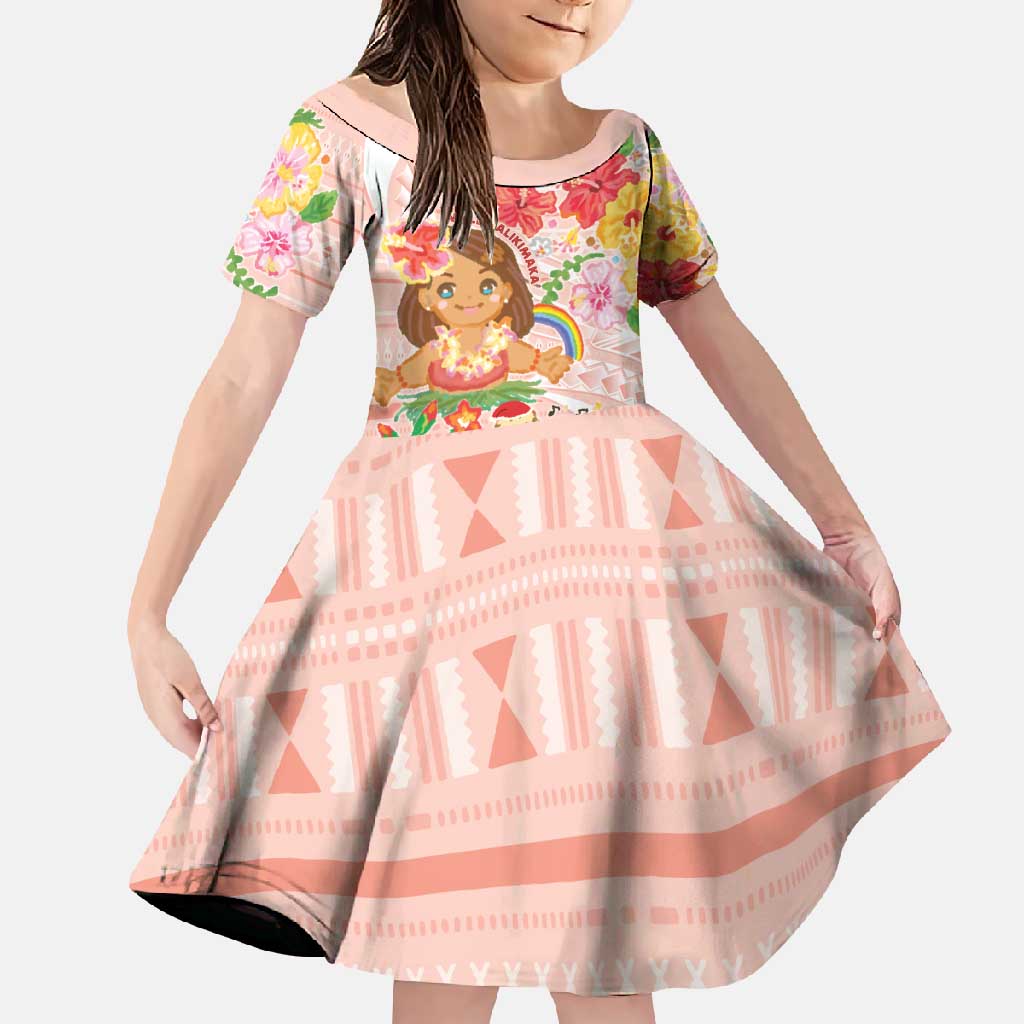 Aloha Hawaii Family Matching Summer Maxi Dress and Hawaiian Shirt Kawaii Mele Kalikimaka - Pastel Fever LT7 Daughter's Dress Peach - Polynesian Pride