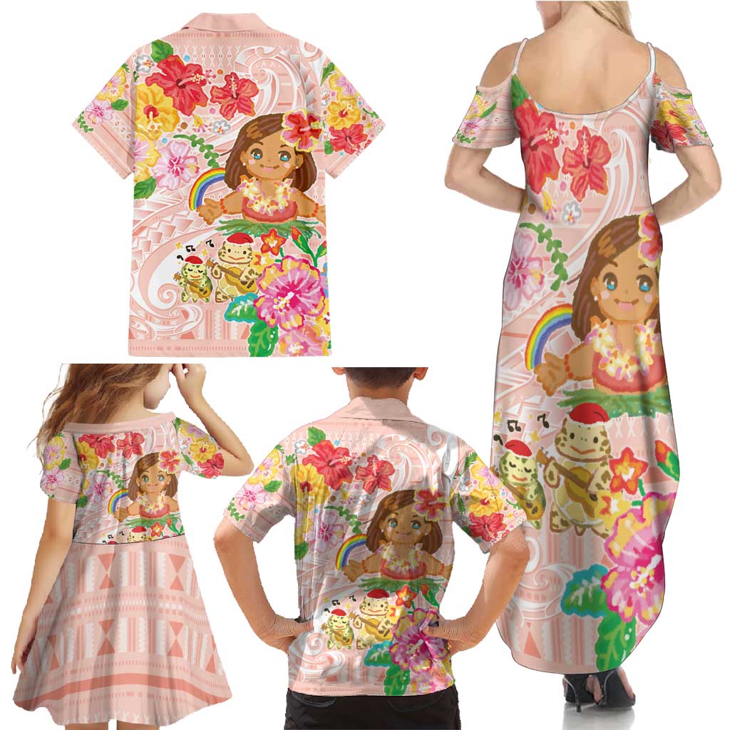 Aloha Hawaii Family Matching Summer Maxi Dress and Hawaiian Shirt Kawaii Mele Kalikimaka - Pastel Fever LT7 - Polynesian Pride