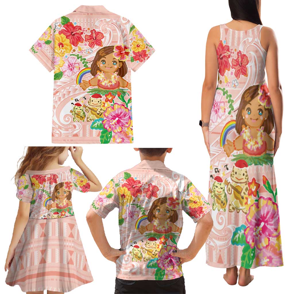 Aloha Hawaii Family Matching Tank Maxi Dress and Hawaiian Shirt Kawaii Mele Kalikimaka - Pastel Fever LT7 - Polynesian Pride