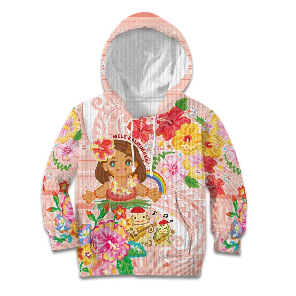 Aloha Hawaii Kid Hoodie Kawaii Mele Kalikimaka - Pastel Fever LT7 Hoodie Peach - Polynesian Pride